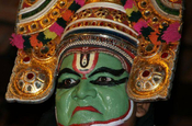 Gesichtsausdruck beim Kahthakali Tanz